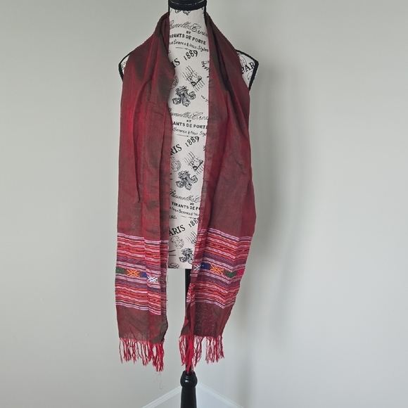 Red and Brown Fringed Scarf - Picture 1 of 3
